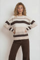 Alfie Jumper - Crew Neck Stripe Knit with Ribbed Hemlines in Beige