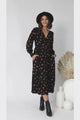 Jolie Midi Dress - V Neck Buttoned Down Long Sleeve Dress In Mahony Print