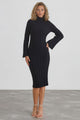 Beckett Midi Dress - Mockneck Ribbed Knit Dress in Black