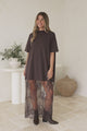 Sonoma T-Shirt Maxi Dress - Oversized Short Sleeve Dress with Lace Skirt in Chocolate