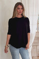 Allegra Knit Top - Crew Neck Curved Hem Box Silhouette Top in Black