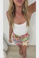 Nyala Shorts - Drawstring Elasticated Shorts with Crochet Trim Sides in Cyprea Print