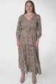 Perrie Maxi Dress - V Neck 3/4 Sleeve Dress with Pull Tie Waist in Leopard Print