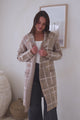 Ellington Cardigan - Lapel Collar Checkered Knit with Pockets in Taupe