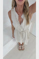 Angie Mini Dress - Sleeveless Frill Collar Dress with Drawstring Waist in Beige