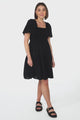 Catrice Mini Dress - Short Sleeve Milkmaid Neckline Dress in Black