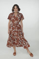 Luvira Midi Dress - Button Down Collared Dress With Statement Belt In Kallie Print