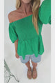 Oleander Top - On or Off Shoulder Puff Sleeve Peplum Top in Green