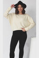 Joanne Knit Top - Crew Neckline Bat Wing Long Sleeve Top in Cream