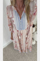 Helena Midi Dress -  Neck Tassel Tie Caftan Dress with 3/4 Sleeves in Cornelia Print