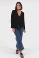 Peyton Top - Linen Tie Down Front Long Sleeve Lined Top in Black