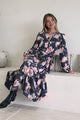 Bonham Maxi Dress - Mandarin Collar Front Button Placket Dress with Belt in Brighton Print