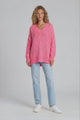 Thorne Jumper - V-Neck Ribbed Side Split Hemline Knit in Hot Pink