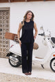 Jenny Set - Ribbed Sleeveless Crew Neck Top & Pant Set in Black