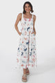 Amabel Maxi Dress - Thick Adjustable Strap Sun Dress in Kalista Print White