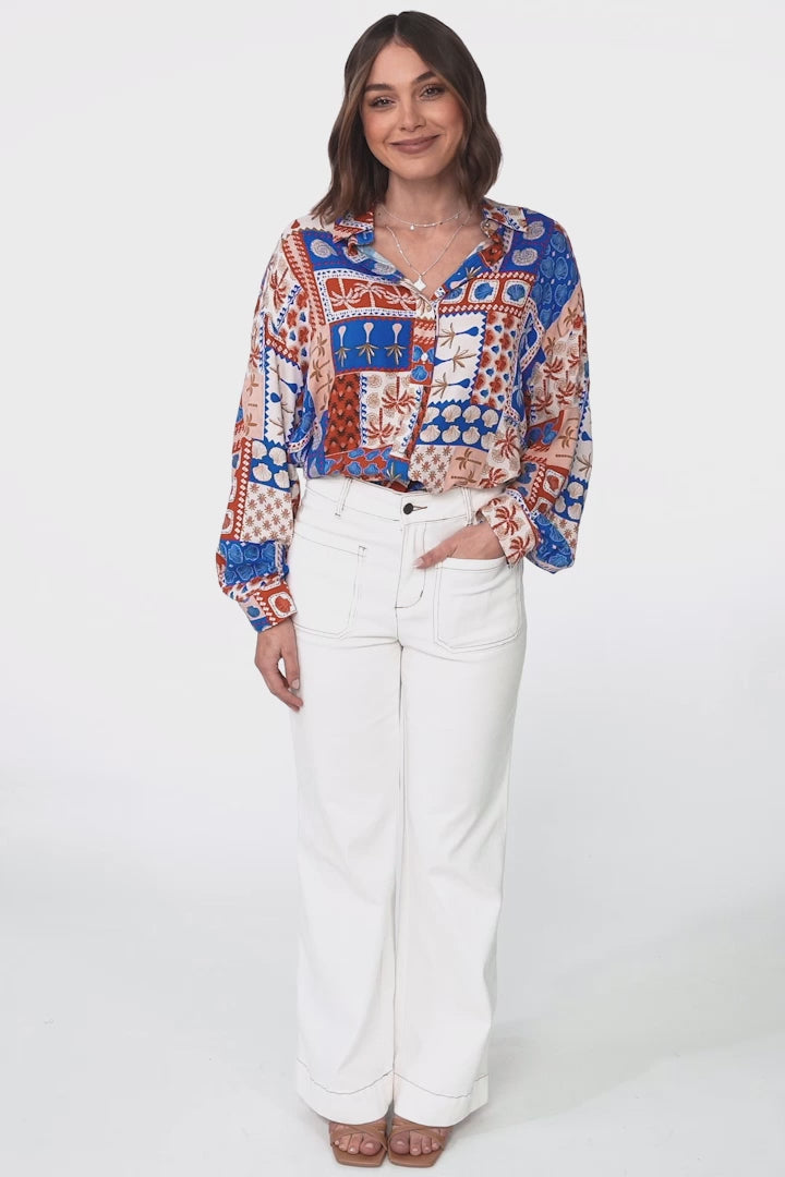 Billi Shirt  - Long Sleeve Button Down in Odara Print