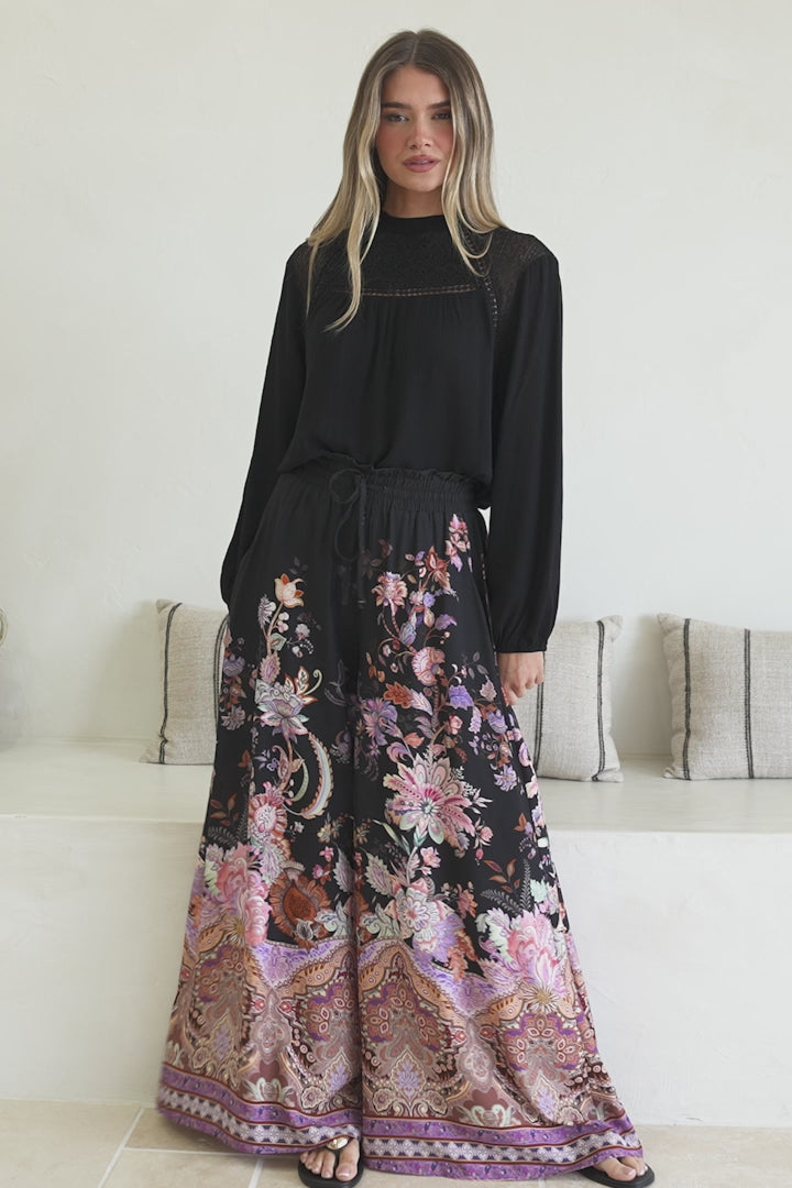 Charli Pants - Paper Bag High Waisted Wide Leg Pants in Zaria Print