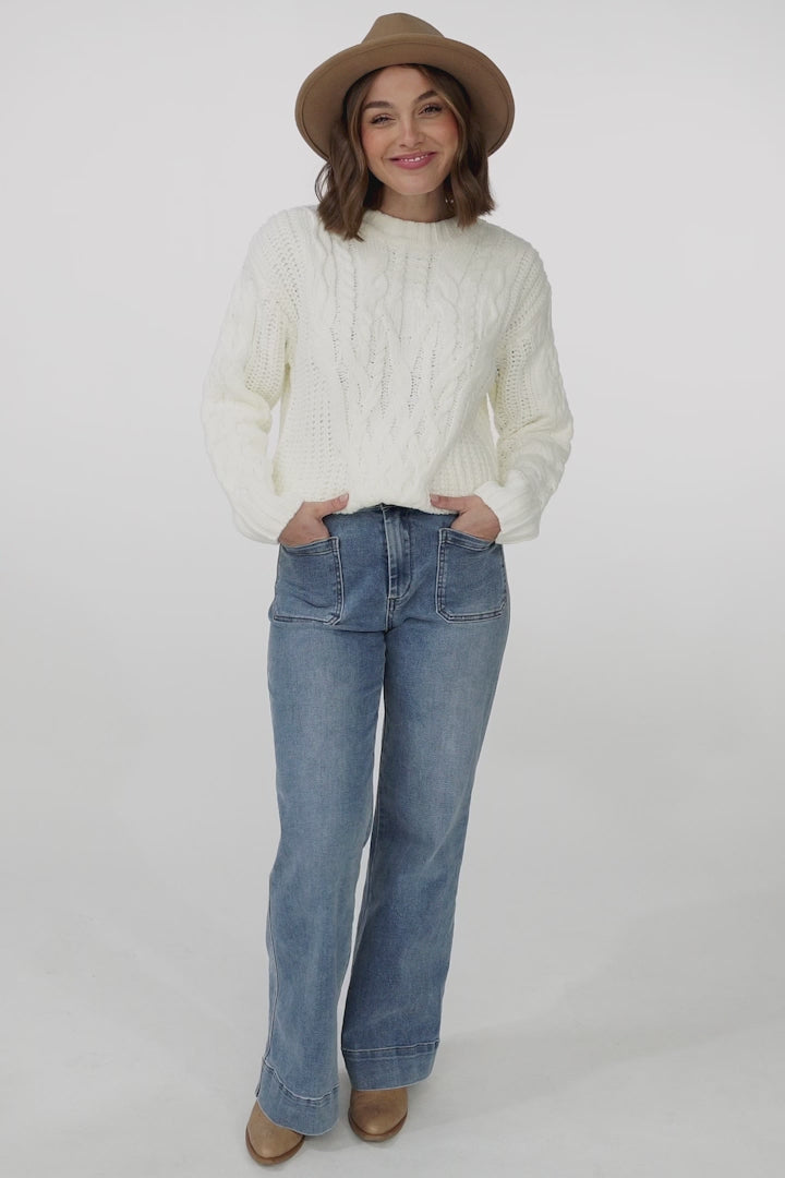 Smith Jumper - Thick Crew Neck Cable Knit in Cream