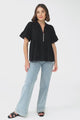 Chime Top - Mandarin Collar Bell Sleeve Pull Over Top in Black