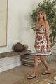 Aviva Mini Dress - V Neck Smocked Bodice A-Line Dress with Adjustable Straps in Peonia Print