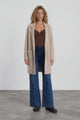 Keagan Cardigan - Folded Lapel Collar Coatigan with Pockets in Camel