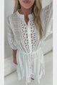 Dove Maxi Dress - Plaid Textured Lace Detailed Dress with Puff Sleeves in White