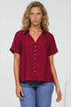 Madge Blouse - Collared Button Down with Short Sleeves in Wine