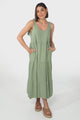 Verona Midi Dress - Tie at Shoulder Straps Sun Dress in Khaki