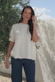 Fable Knit Top - Crew Neck Relaxed Super Soft Knit Tee in Cream