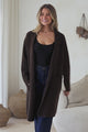 Samson Cardigan - Folded Lapel Collar Coatigan with Pockets in Chocolate