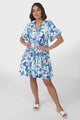 Abilia Mini Dress - Mandarin Collar Smock Dress in Braley Print Blue