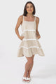 Fabie Mini Dress - Thick Strap Rick Rack Splicing Cotton Sun Dress in Sand