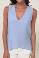 Hemingway Top - Asymmetrical Front High-Low V-Neck Sleeveless Top in Blue