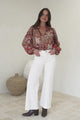 Diandra Blouse - Mandarin Collar Button Down with Lace Insert Detailing in Banter Print