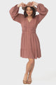 Iris Mini Dress - A Line Gathered Waist Button Down Dress in Dark Blush