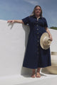 Sharlan Midi Dress - A-Line Button Detailed Denim Dress in Dark Denim