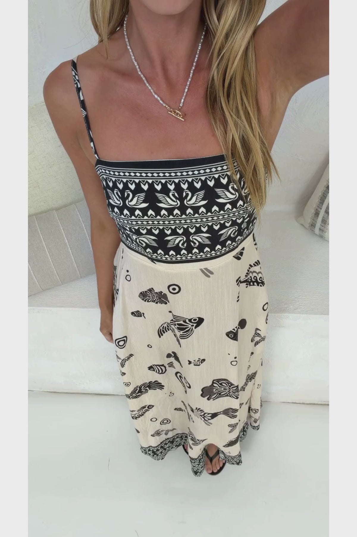 Mattina Maxi Dress - Spaghetti Strap Sun Dress in Maren Print