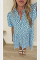 Chelle Mini Dress - Mandarin Collar Short Puff Sleeve Dress with Pockets in Dory Print