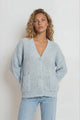 Grayson Cardigan - V-Neck Button Front Knit with Pockets and Balloon Sleeves in Blue