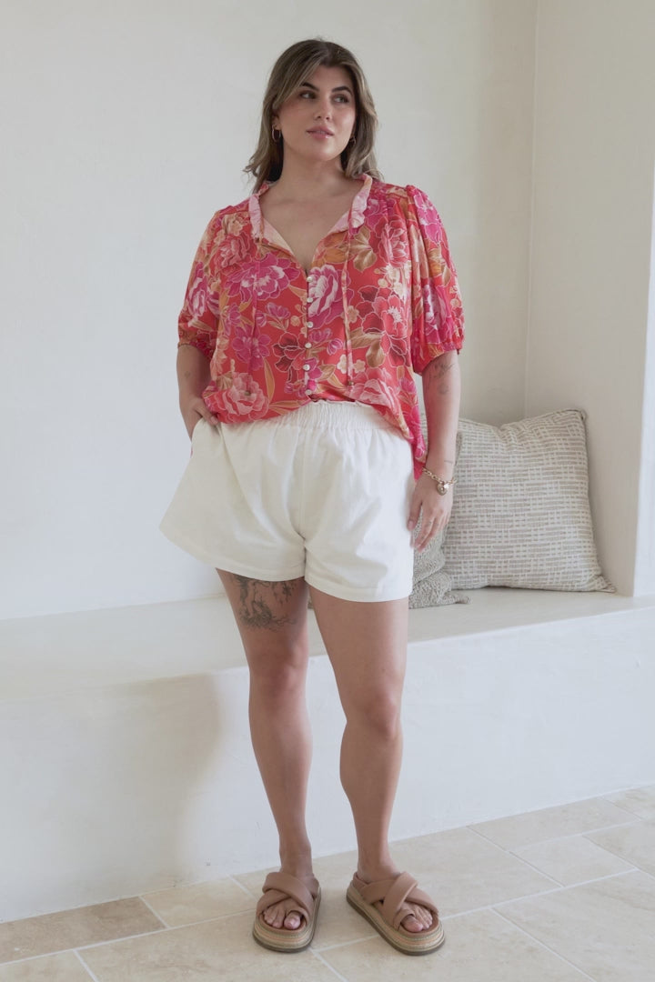 Neo Blouse - High Frill Collar Button Down Shirt in Mirella Print