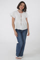 Renn Tie Top - V Neck Cap Sleeve Tie Front Linen Top in White