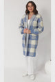 Nowel Cardigan - Hooded Checkered Cardigan with Pockets in Blue