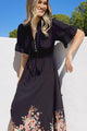 Jemina Maxi Dress - V-Neck Elasticated Waist A-Line Dress in Florence Print Black