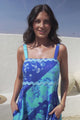 Bionda Midi Dress - Ric Rac Spliced Sun Dress with Adjustable Straps in Clavelle Print Blue