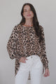 Kayt Blouse - Plisse Long Sleeve Top with High-Low Hemline in Leopard Print