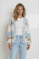 Bellamy Cardigan - Button Front V Neck Multicoloured Stripe Knit in Blue/Green