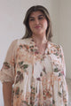 Ziva Blouse - Mandarin Collar Button Down with Sheer Balloon Sleeves in Arles Print Peach