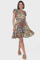 JAASE - Lizzie Mini Dress: Butterfly Cap Sleeve Button Down Dress with Pockets in Izabelle Print