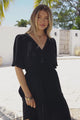 Truese Mini Dress - A-Line Dress with Short Ruffle Sleeves in Black