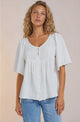 Casita Top - Scoop Neck Textured Babydoll Top with Flutter Sleeves in White
